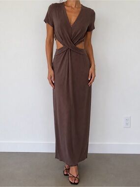 Heartloom Brown Twist Cutout Maxi Dress